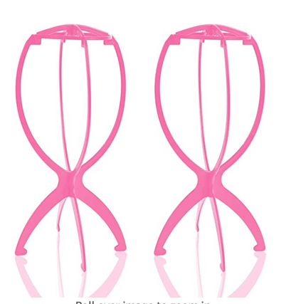 Wig Stand for Styling, 1 Pack Collapsible Wig Stands for Short Wigs Portable Travel Wig Holder Women Girls (14.2 Inch, Pink)