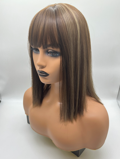 JBEXTENSION Clip in Topper Hair Piece Hair with Bangs for Women Clip in Top Crown Hair Clip on Toupee Hairpiece for Slight Hair Loss/Thinning Hair 14 Inch