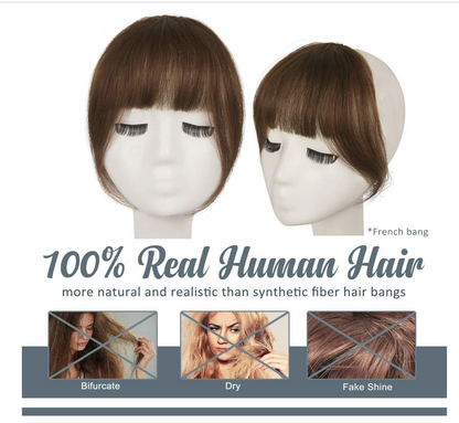 JBEXTENSION Clip in Bangs,  100% Human Hair Bangs Extensions French Bangs with Temples Clip on Fringe Bangs Real Hair for Women Natural Color Washable/Dyeable