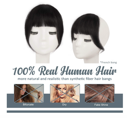 JBEXTENSION Clip in Bangs,  100% Human Hair Bangs Extensions French Bangs with Temples Clip on Fringe Bangs Real Hair for Women Natural Color Washable/Dyeable