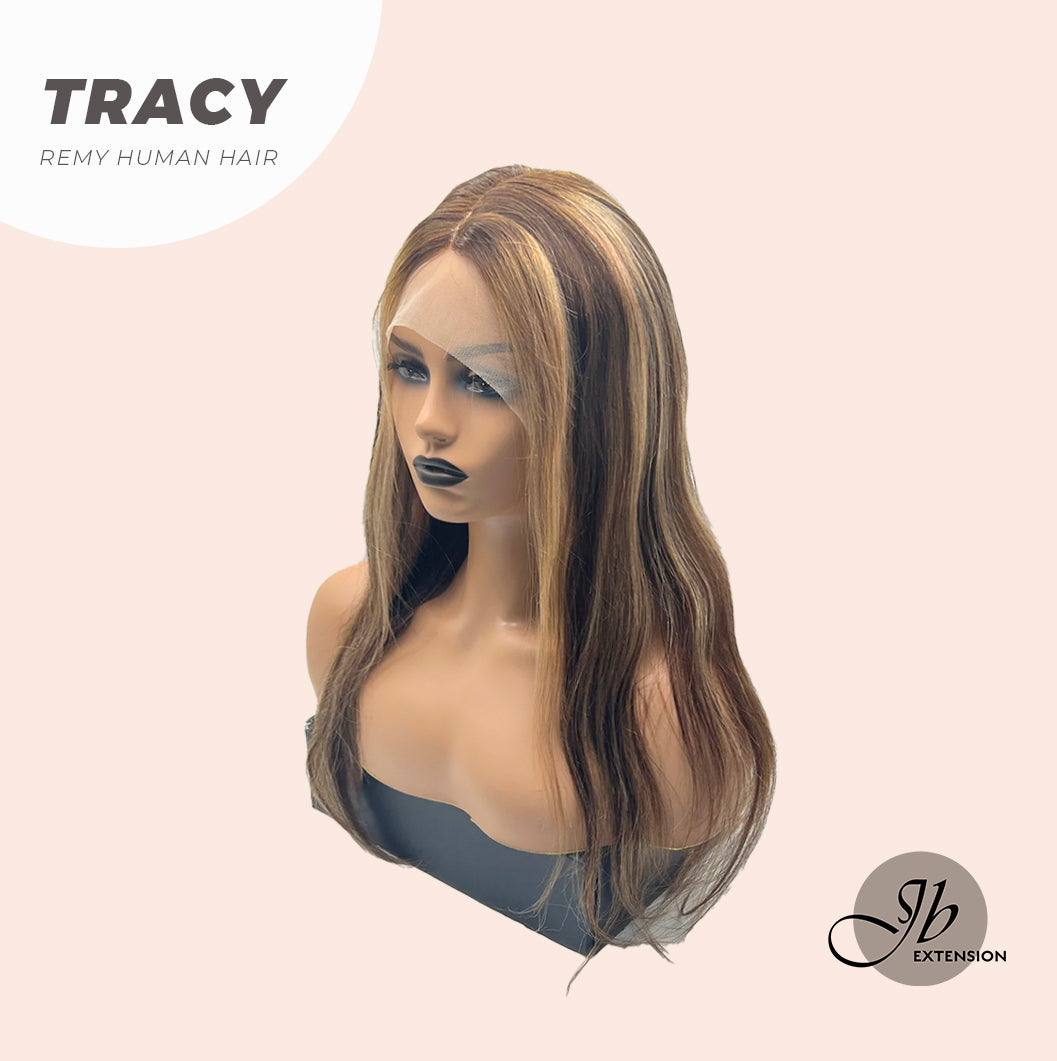 JBEXTENSION 18 Inches Straight Dark Brown With Highlight TRACY Women Wig REAL (GLUELESS)