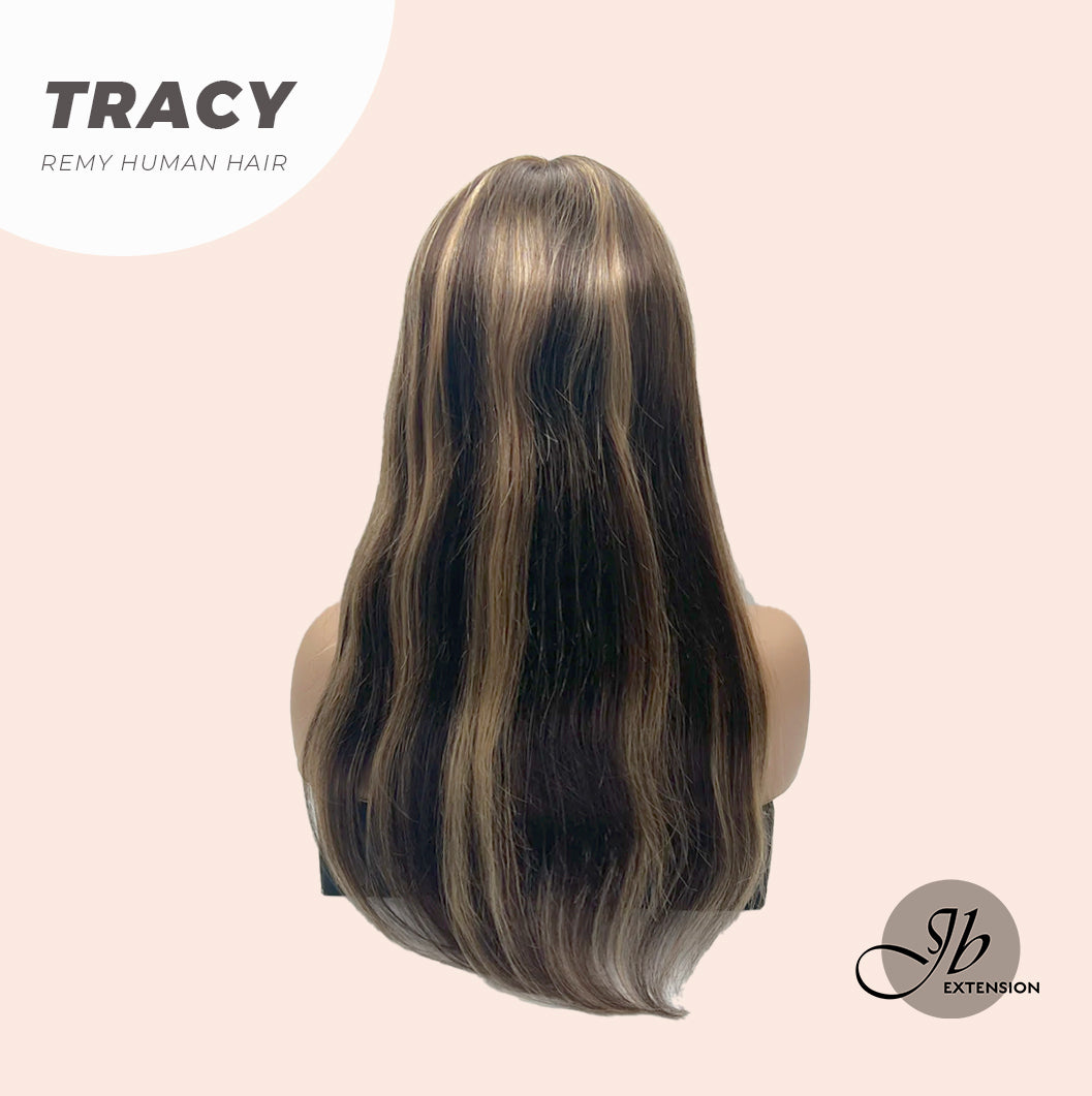 JBEXTENSION 18 Inches Straight Dark Brown With Highlight TRACY Women Wig REAL (GLUELESS)