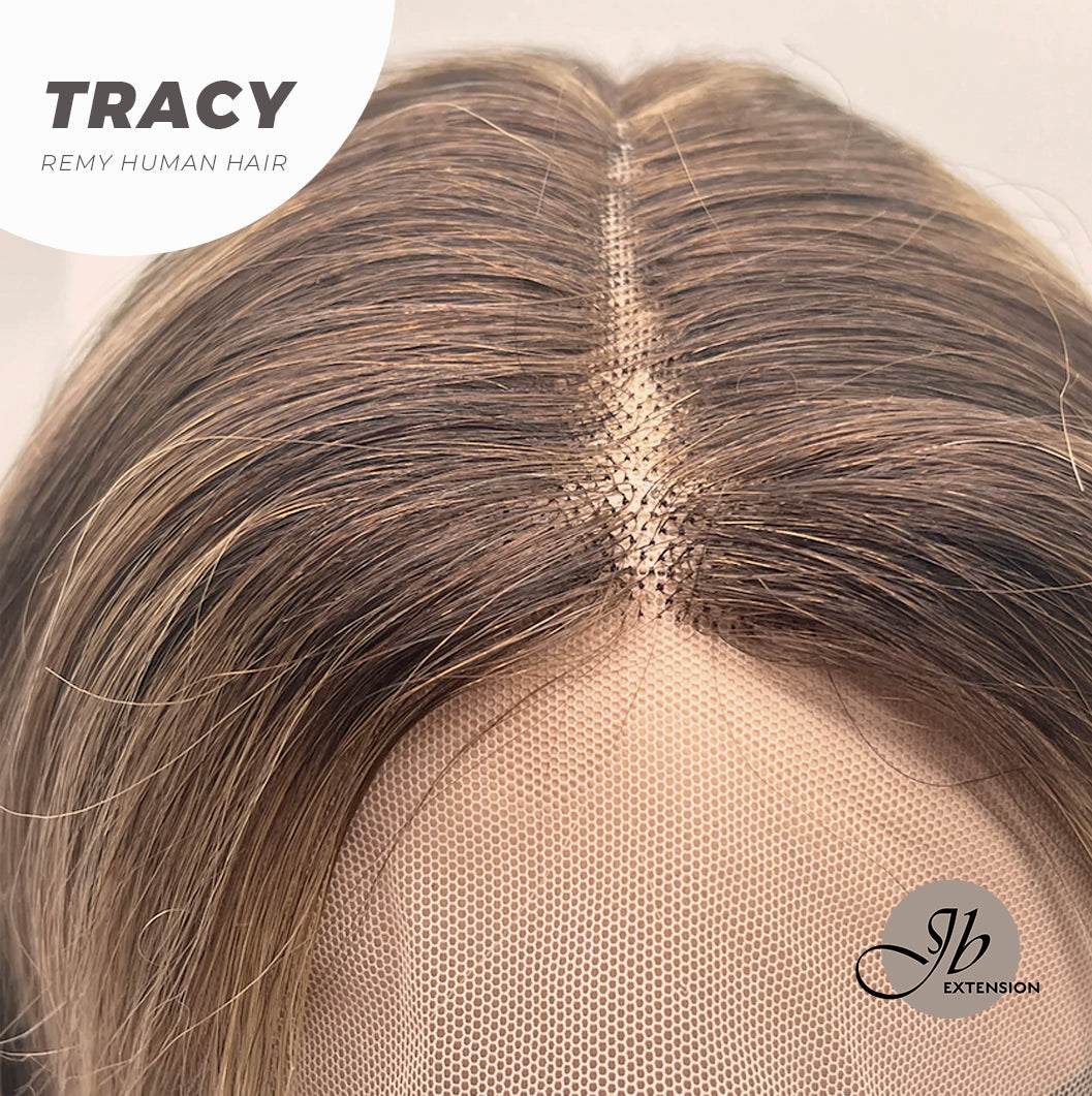JBEXTENSION 18 Inches Straight Dark Brown With Highlight TRACY Women Wig REAL (GLUELESS)