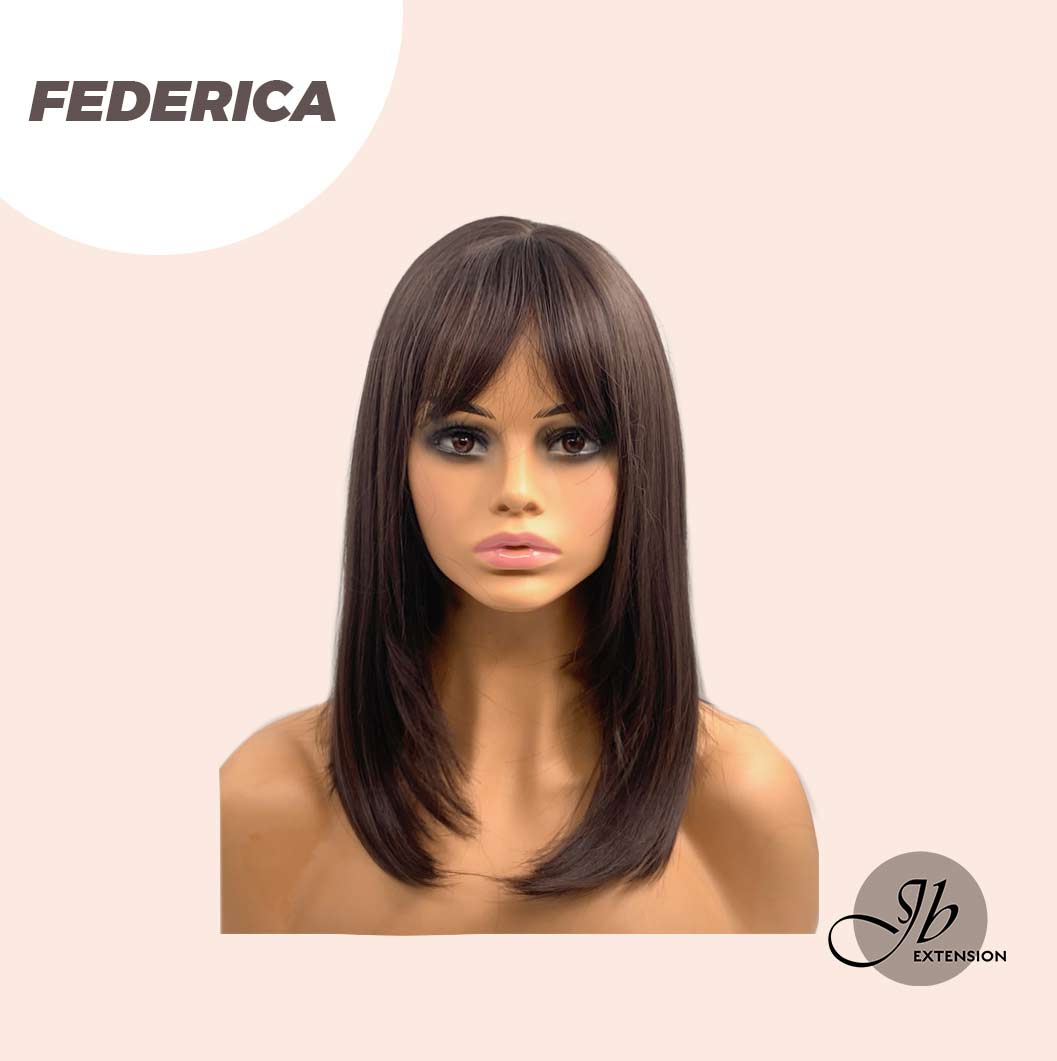 JBEXTENSION 16 Inches Short Bob Cut Cold Brown Wig With Bangs FEDERICA