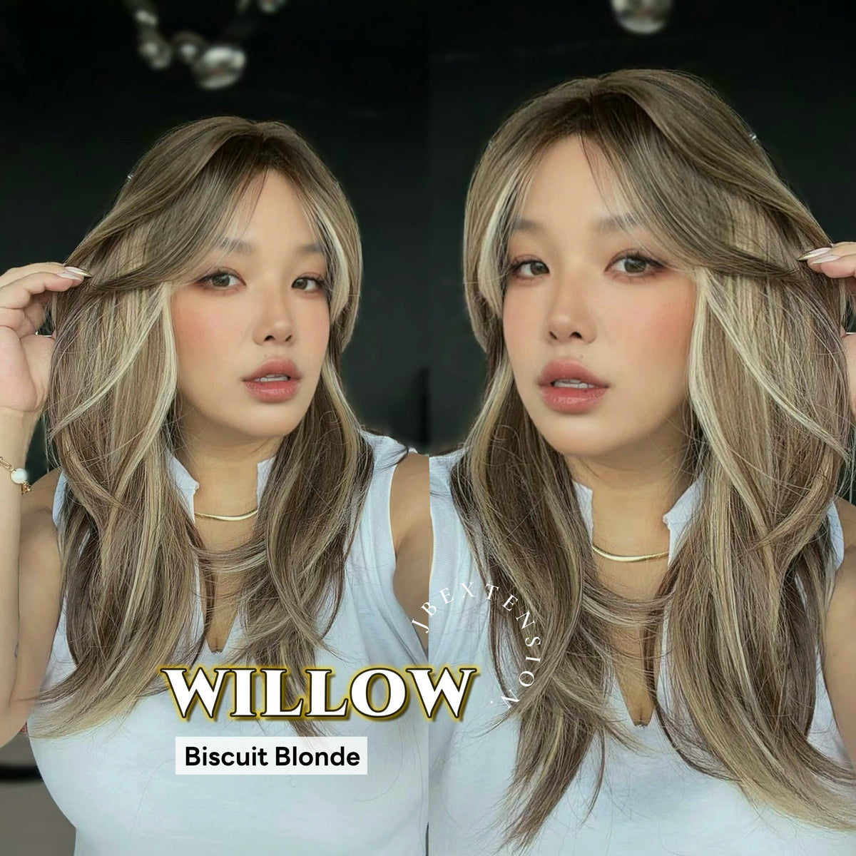 JBEXTENSION 22 Inches Natural Style Biscuit Blonde Wig with Wispy Bangs WILLOW BISCUIT BLONDE