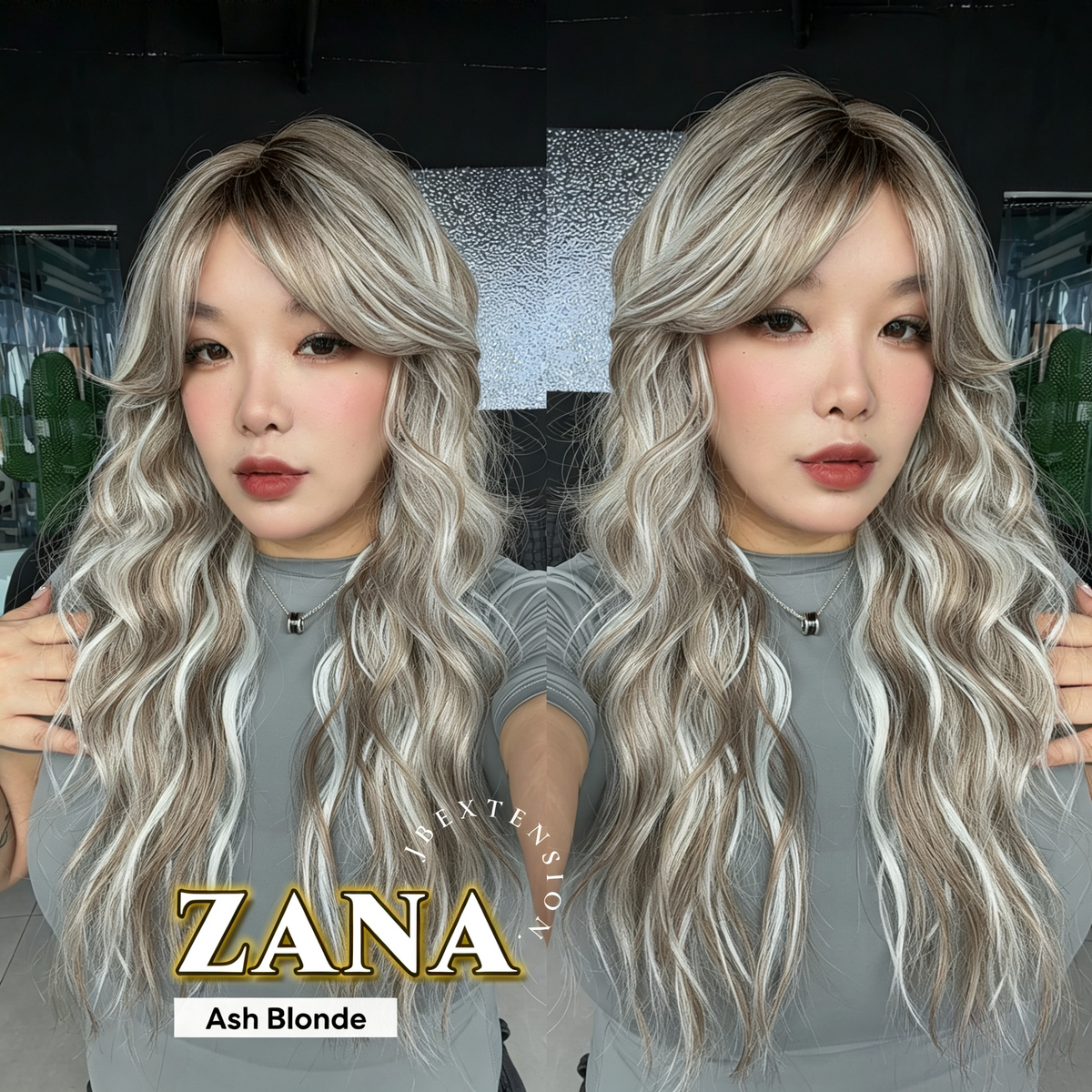JBEXTENSION 25 Inches Wave Ash Blonde Wig with Bangs ZANA ASH BLONDE