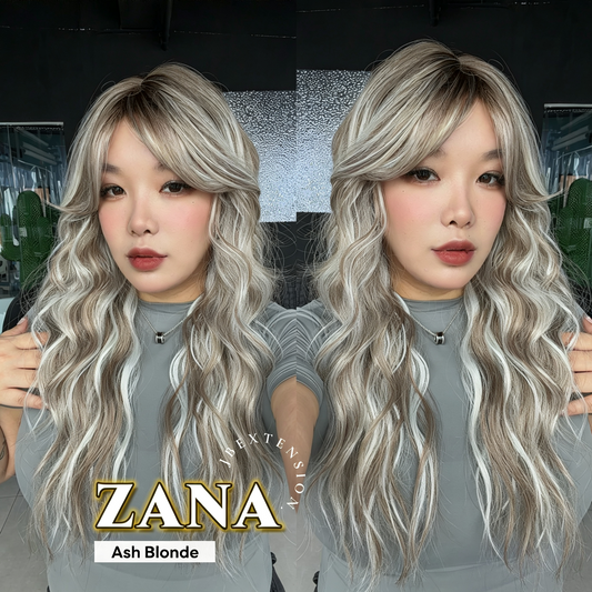JBEXTENSION 25 Inches Wave Ash Blonde Wig with Bangs ZANA ASH BLONDE