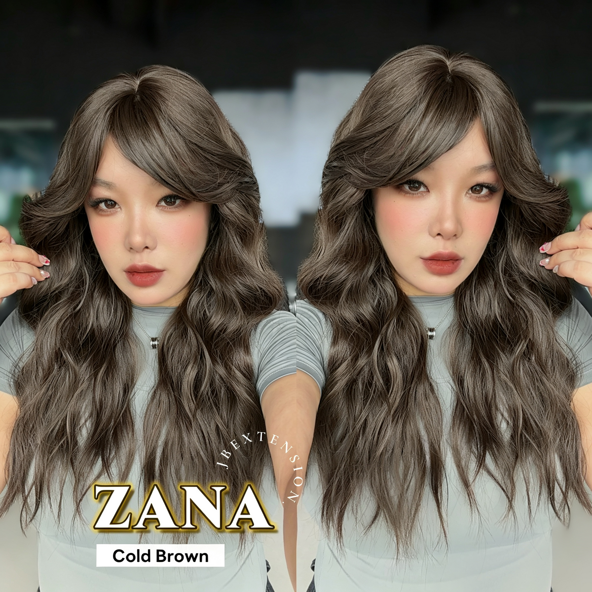 JBEXTENSION 25 Inches Wave Cold Brown Wig with Bangs ZANA COLD BROWN