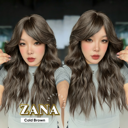 JBEXTENSION 25 Inches Wave Cold Brown Wig with Bangs ZANA COLD BROWN
