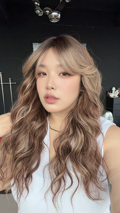 JBEXTENSION 25 Inches Wave Mocha Copper Wig with Bangs ZANA MOCHA COPPER