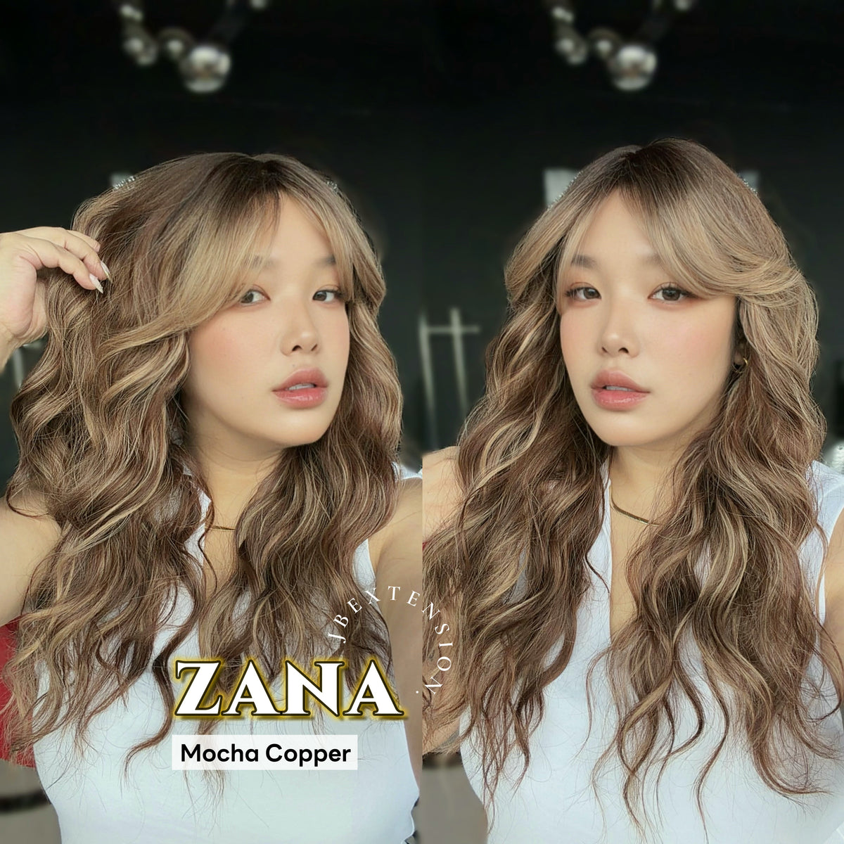 JBEXTENSION 25 Inches Wave Mocha Copper Wig with Bangs ZANA MOCHA COPPER