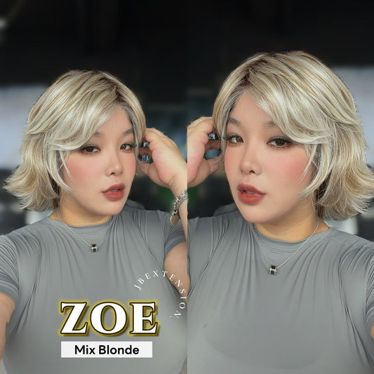 JBEXTENSION ZOE MONO Monofilament Handmade Wig 6X5 Full Monofilament Hand Tied Top Wig 11 Inches Mix Blonde Mono Lace Wig with Anti-slip Silicone Strips Glueless Wig ZOE MONO - MIX BLONDE【BENDY EAR TABS】