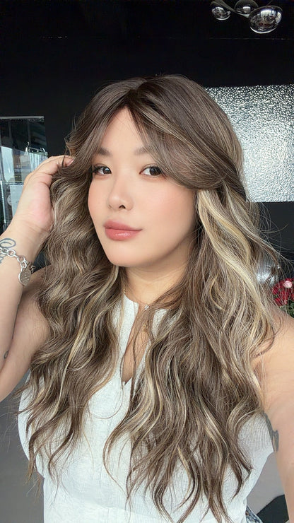 JBEXTENSION 25 Inches Long Wave Hazelnut Wig with Bangs ZANA HAZELNUT