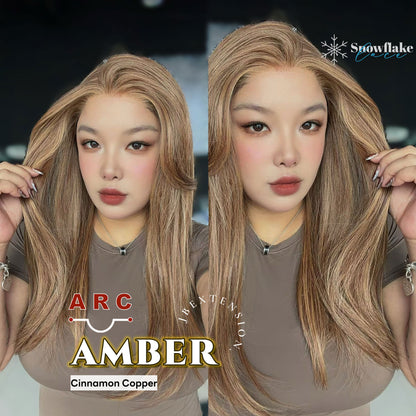 JBEXTENSION 21 Inches Straight Cinnamon Copper Pre-Cut Arc Snowflake Lace Frontlace Glueless Wig AMBER CINNAMON COPPER【BENDY EAR TABS】