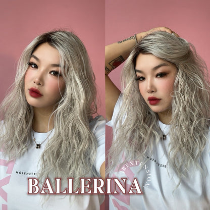 [FINAL SALE] JBEXTENSION 18 Inches Wave Silver Wig with Dark Root Women Fashion Full Machine Wig BALLERINA【PLUS PERMATEASE】【BENDY EAR TABS】