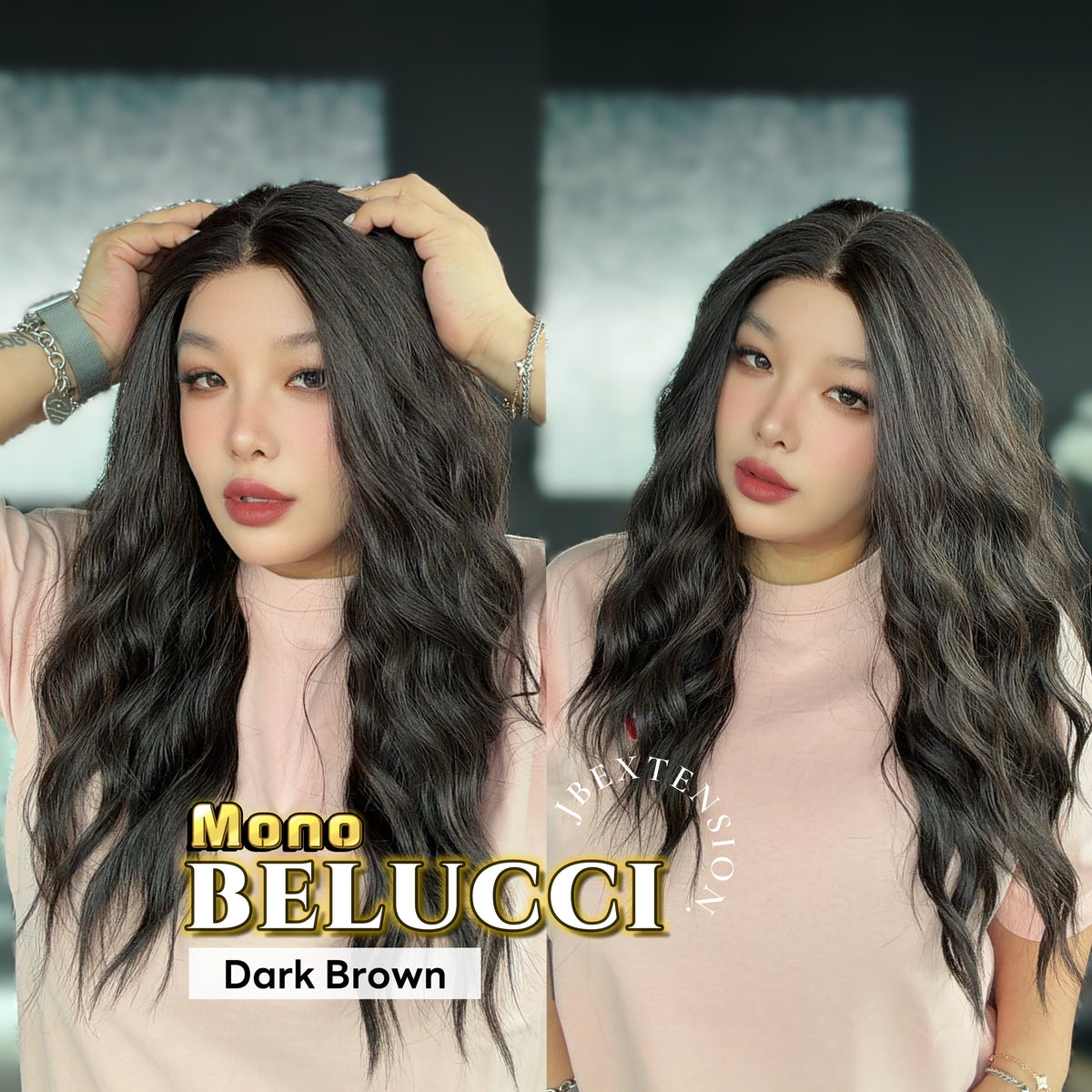 JBEXTENSION BELUCCI MONO Monofilament Handmade Wig 6X5 Full Monofilament Hand Tied Top Wig 24 Inches Wave Dark Brown Mono Lace Wig Glueless Wig BELUCCI MONO - DARK BROWN【BENDY EAR TABS】