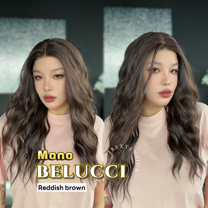 JBEXTENSION BELUCCI MONO Monofilament Handmade Wig 6X5 Full Monofilament Hand Tied Top Wig 24 Inches Wave Reddish Brown Mono Lace Wig Glueless Wig BELUCCI MONO - REDDISH BROWN【BENDY EAR TABS】