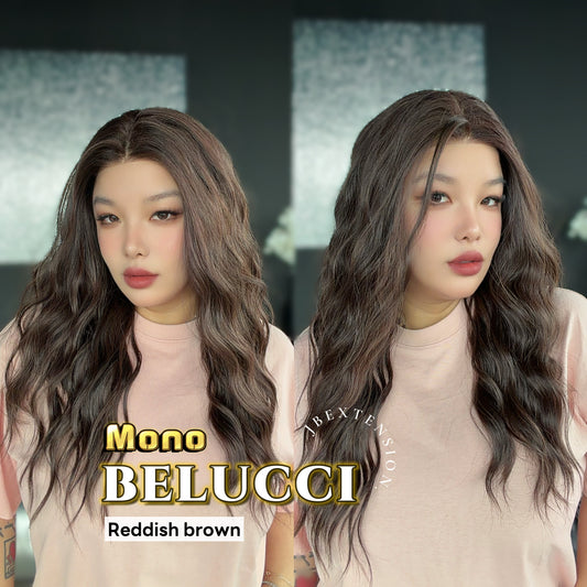 JBEXTENSION BELUCCI MONO Monofilament Handmade Wig 6X5 Full Monofilament Hand Tied Top Wig 24 Inches Wave Reddish Brown Mono Lace Wig Glueless Wig BELUCCI MONO - REDDISH BROWN【BENDY EAR TABS】