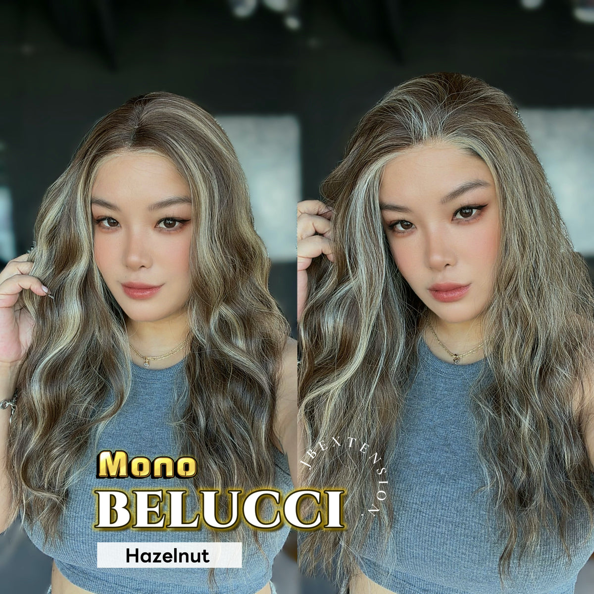 JBEXTENSION BELUCCI MONO Monofilament Handmade Wig 6X5 Full Monofilament Hand Tied Top Wig 24 Inches Wave Hazelnut Mono Lace Wig Glueless Wig BELUCCI MONO - HAZELNUT【BENDY EAR TABS】