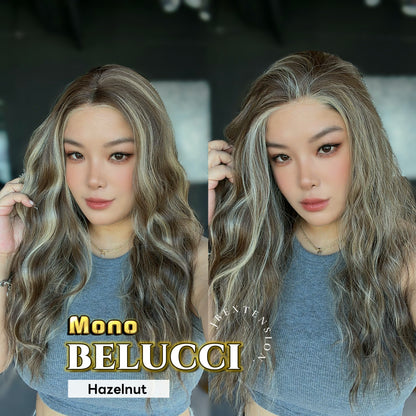 JBEXTENSION BELUCCI MONO Monofilament Handmade Wig 6X5 Full Monofilament Hand Tied Top Wig 24 Inches Wave Hazelnut Mono Lace Wig Glueless Wig BELUCCI MONO - HAZELNUT【BENDY EAR TABS】