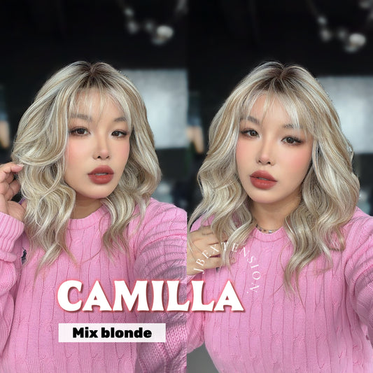 JBEXTENSION CAMILLA MONO Monofilament Handmade Wig 6X5 Full Monofilament Hand Tied Top Wig 20 Inches Mix Blonde Mono Lace Wig With Anti-slip Silicone Strips Glueless Wig CAMILLA MONO MIX BLONDE【BENDY EAR TABS】