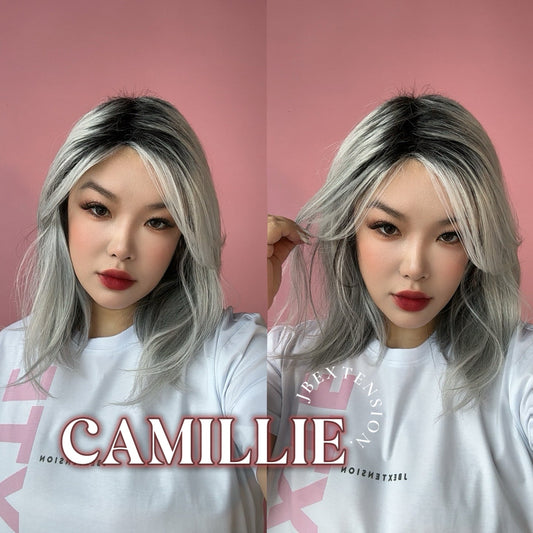 [FINAL SALE] JBEXTENSION 14 Inches Grey Silver with Dark Root Women Fashion Full Machine Wig CAMILLIE【PLUS PERMATEASE】【BENDY EAR TABS】