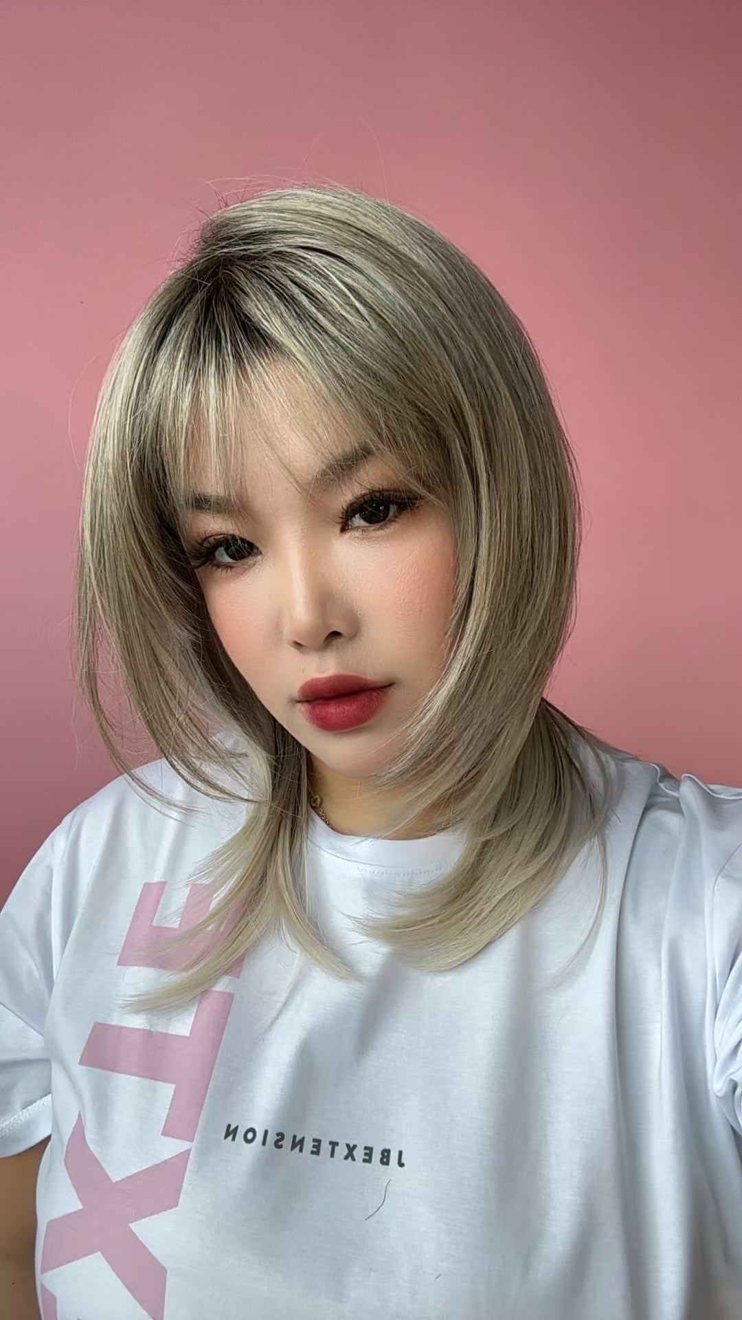 [FINAL SALE] JBEXTENSION 18 Inches Ash Blonde White Wig with Bangs Women Fashion Full Machine Wig CASSANDRA【PLUS PERMATEASE】【BENDY EAR TABS】
