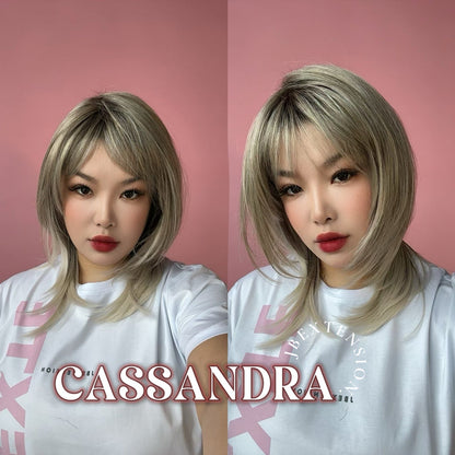 [FINAL SALE] JBEXTENSION 18 Inches Ash Blonde White Wig with Bangs Women Fashion Full Machine Wig CASSANDRA【PLUS PERMATEASE】【BENDY EAR TABS】