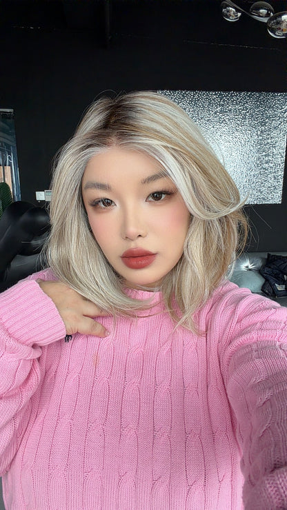 JBEXTENSION CATARINA MONO Full Monofilament Handmade Full Lace Full Hand Tied Wig 13 Inches Mix Blonde Mono Lace Handmade Futura Fiber Wig with Anti-slip Silicone Strips Glueless Wig CATARINA MONO MIX BLONDE【BENDY EAR TABS】