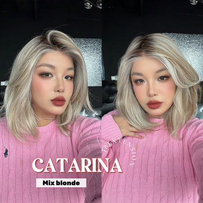 JBEXTENSION CATARINA MONO Full Monofilament Handmade Full Lace Full Hand Tied Wig 13 Inches Mix Blonde Mono Lace Handmade Futura Fiber Wig with Anti-slip Silicone Strips Glueless Wig CATARINA MONO MIX BLONDE【BENDY EAR TABS】