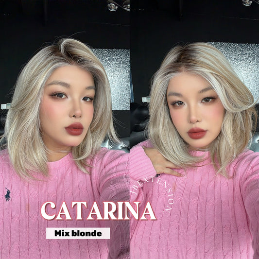 JBEXTENSION CATARINA MONO Full Monofilament Handmade Full Lace Full Hand Tied Wig 13 Inches Mix Blonde Mono Lace Handmade Futura Fiber Wig with Anti-slip Silicone Strips Glueless Wig CATARINA MONO MIX BLONDE【BENDY EAR TABS】