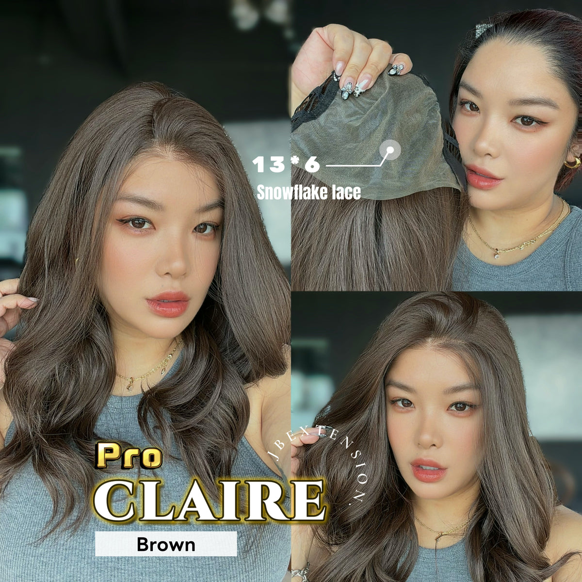 JBEXTENSION 22 Inches Brown Curly Pre-Cut 13X6 Free Part Snowflake Lace Frontlace Glueless Wig CLAIRE PRO - BROWN【BENDY EAR TABS】