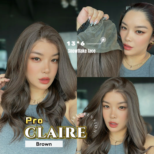 JBEXTENSION 22 Inches Brown Curly Pre-Cut 13X6 Free Part Snowflake Lace Frontlace Glueless Wig CLAIRE PRO - BROWN【BENDY EAR TABS】