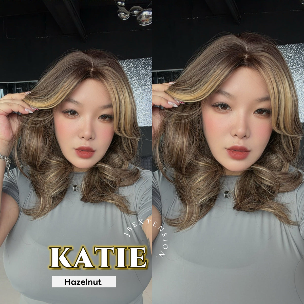 JBEXTENSION 18 Inches Scalpiana Curly Hazelnut 3.5X4 Hard Silky Top Natural Scalp Effect Wig with Bangs KATIE HAZELNUT