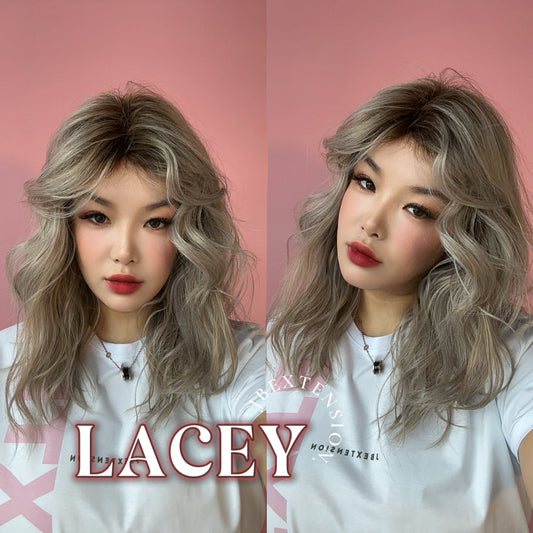 [FINAL SALE] JBEXTENSION 18 Inches Curly Mix Grey Wig with Dark Root Women Fashion Full Machine Wig LACEY【PLUS PERMATEASE】【BENDY EAR TABS】