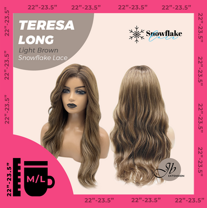 JBEXTENSION 22 Inches Long Light Brown Pre-Cut Snowflake Lace Frontlace Glueless Wig TERESA LONG LIGHT BROWN【PERMATEASE】【BENDY EAR TABS】- M/L