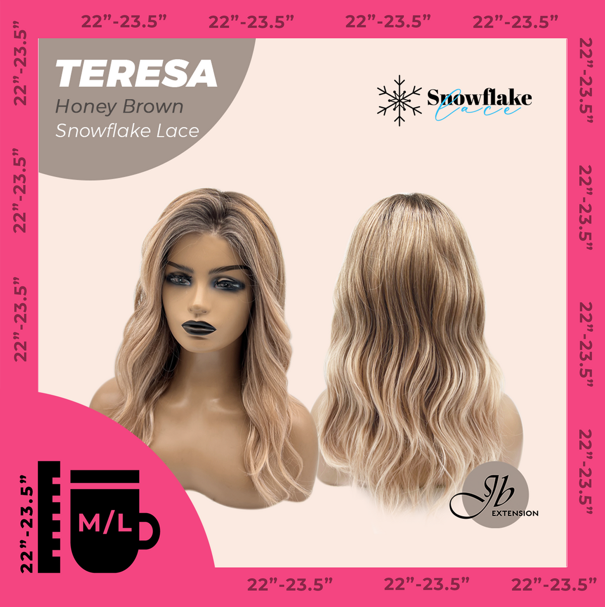 JBEXTENSION 18 Inches Honey Brown Pre-Cut Snowflake Lace Frontlace Glueless Wig TERESA HONEY BROWN【PERMATEASE】【BENDY EAR TABS】- M/L