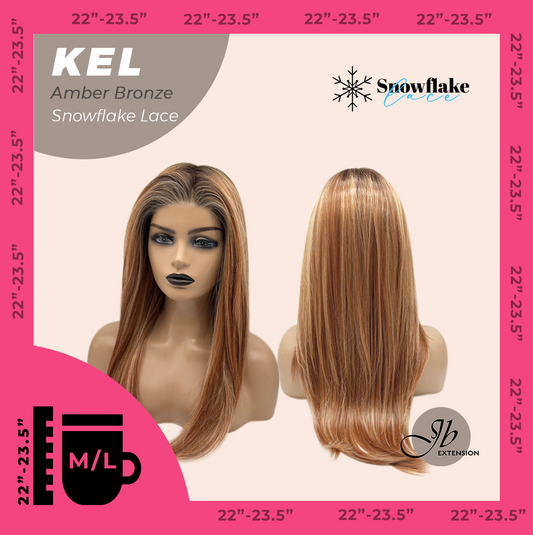 JBEXTENSION 22 Inches Amber Bronze Pre-Cut Snowflake Lace Frontlace Glueless Wig KEL AMBER BRONZE【PERMATEASE】【BENDY EAR TABS】- M/L
