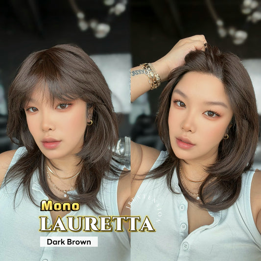 JBEXTENSION LAURETTA MONO Monofilament Handmade Wig 6X5 Full Monofilament Hand Tied Top Wig 17 Inches Dark Brown Mono Lace Wig with Anti-slip Silicone Strips Glueless Wig LAURETTA MONO - DARK BROWN【BENDY EAR TABS】