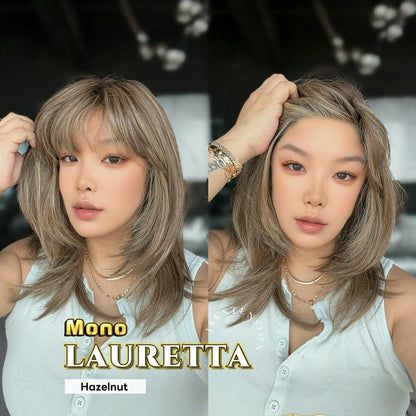 JBEXTENSION LAURETTA MONO Monofilament Handmade Wig 6X5 Full Monofilament Hand Tied Top Wig 17 Inches Hazelnut Mono Lace Wig with Anti-slip Silicone Strips Glueless Wig LAURETTA MONO - HAZELNUT【BENDY EAR TABS】