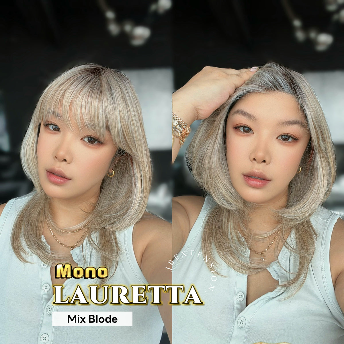 JBEXTENSION LAURETTA MONO Monofilament Handmade Wig 6X5 Full Monofilament Hand Tied Top Wig 17 Inches Mix Blonde Mono Lace Wig with Anti-slip Silicone Strips Glueless Wig LAURETTA MONO - MIX BLONDE【BENDY EAR TABS】