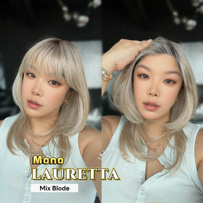 JBEXTENSION LAURETTA MONO Monofilament Handmade Wig 6X5 Full Monofilament Hand Tied Top Wig 17 Inches Mix Blonde Mono Lace Wig with Anti-slip Silicone Strips Glueless Wig LAURETTA MONO - MIX BLONDE【BENDY EAR TABS】
