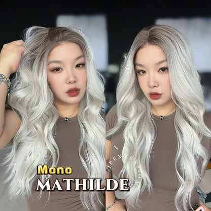 JBEXTENSION MATHILDE MONO Monofilament Handmade Wig 6X5 Full Monofilament Hand Tied Top Wig 26 Inches Curly Light Blonde with Dark Root Mono Lace Wig with Anti-slip Silicone Strips Glueless Wig MATHILDE MONO【BENDY EAR TABS】