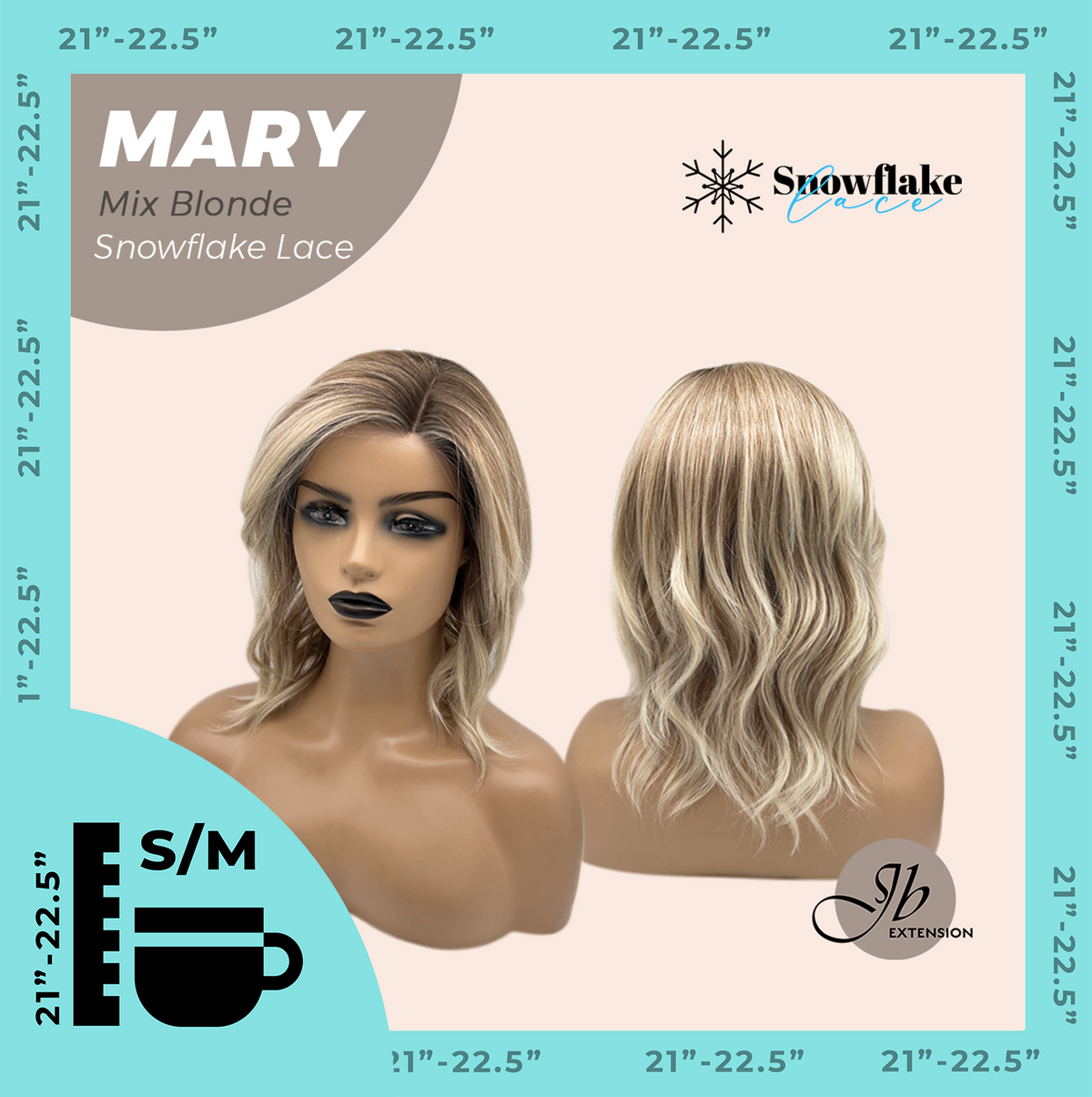 JBEXTENSION 14 Inches Mix Blonde Pre-Cut Side Part Snowflake Lace Frontlace Glueless Wig MARY MIX BLONDE【BENDY EAR TABS】- S/M