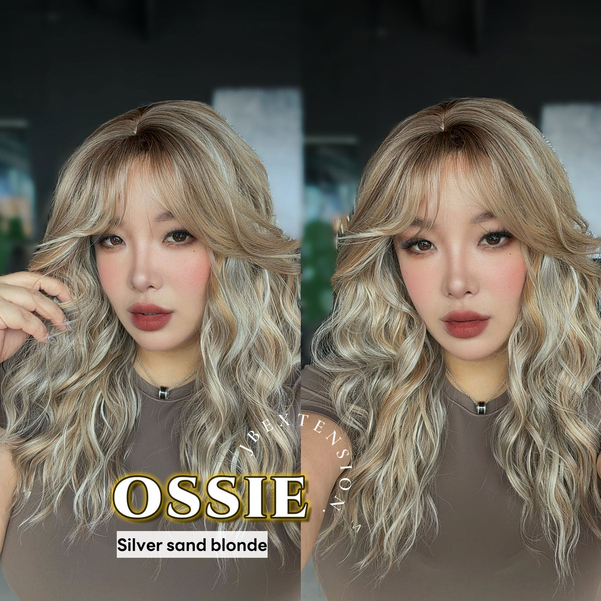 JBEXTENSION 22 Inches Scalpiana Long Wave Silver Sand Blonde 3.5X4 Hard Silky Top Natural Scalp Effect Wig with Bangs OSSIE SILVER SAND BLONDE