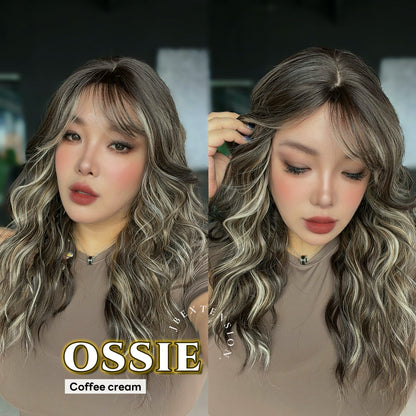 JBEXTENSION 22 Inches Scalpiana Long Wave Coffee Cream 3.5X4 Hard Silky Top Natural Scalp Effect Wig with Bangs OSSIE COFFEE CREAM