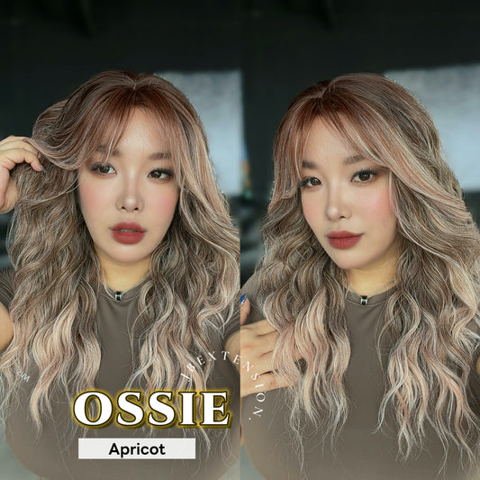 JBEXTENSION 22 Inches Scalpiana Long Wave Apricot 3.5X4 Hard Silky Top Natural Scalp Effect Wig with Bangs OSSIE APRICOT