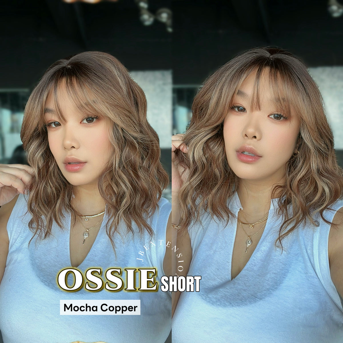 [PRE-ORDER] JBEXTENSION 14 Inches Scalpiana Wave Mocha Copper 3.5X4 Hard Silky Top Natural Scalp Effect Wig with Bangs OSSIE SHORT - MOCHA COPPER