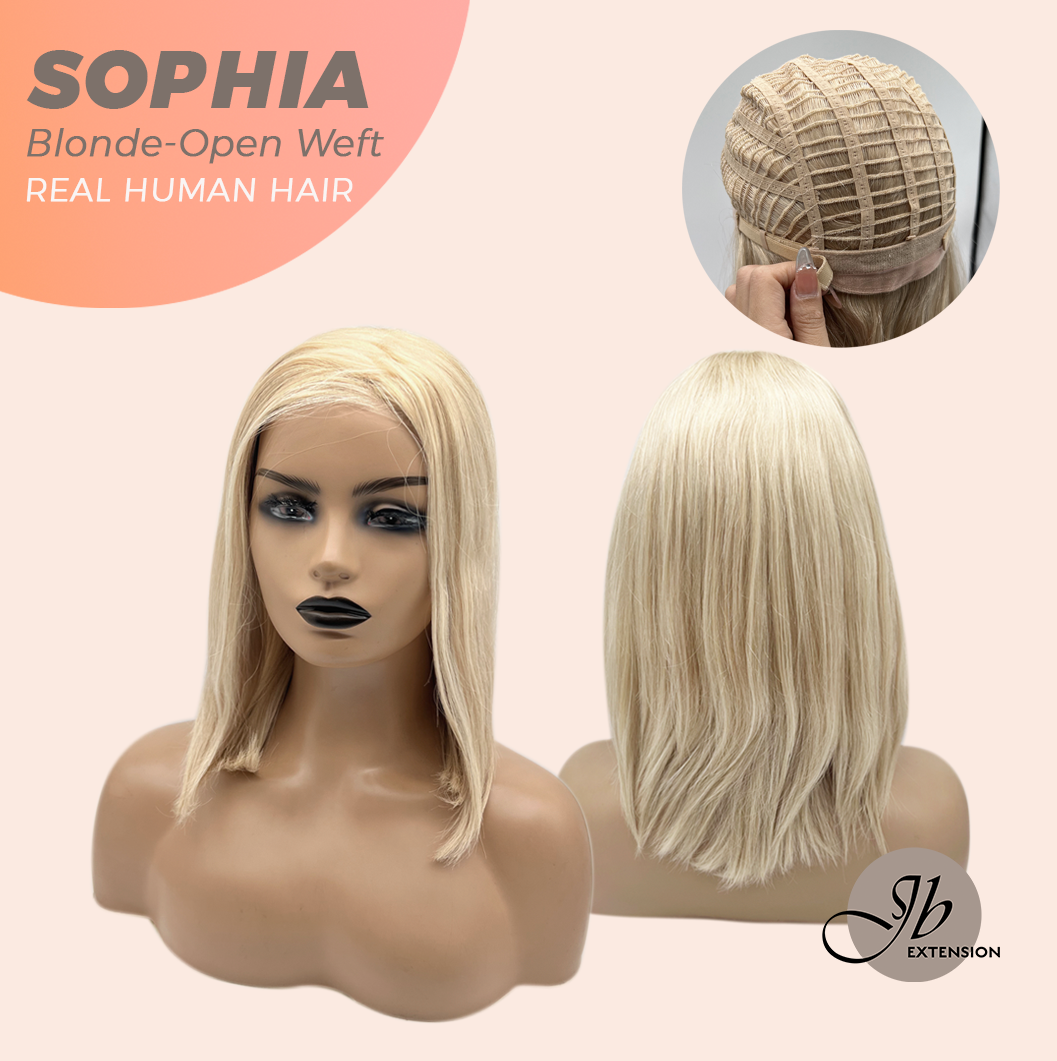 JBEXTENSION 12 Inches Blonde Pre-Cut Free Part Frontlace Glueless Real Human Hair Wig SOPHIA BLONDE - Open Weft【BENDY EAR TABS】