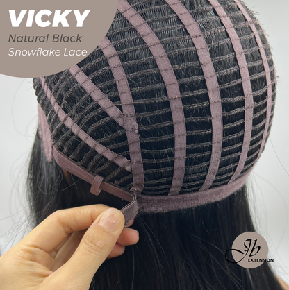 [FINAL SALE] JBEXTENSION 20 Inches Natural Black Pre-Cut Snowflake Lace Frontlace Glueless Wig VICKY NATURAL BLACK【PERMATEASE】【BENDY EAR TABS】- M/L